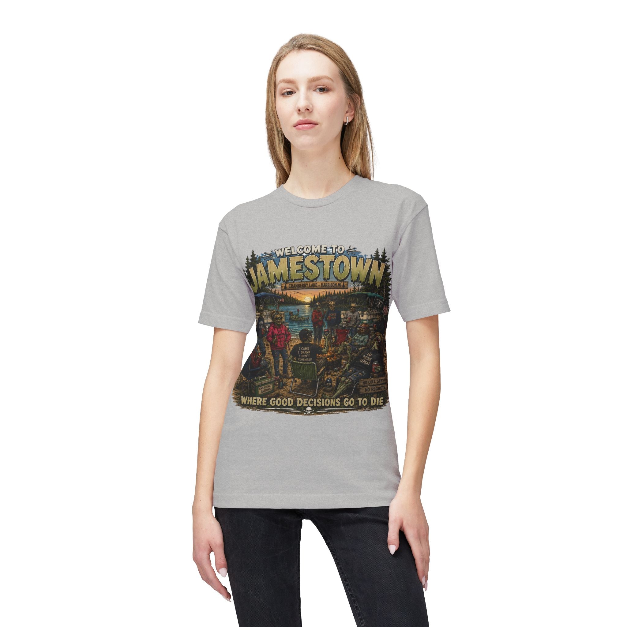 Jamestown Retro Camp T-Shirt — "Welcome to Jamestown: Where Good Decisions Go to Die"