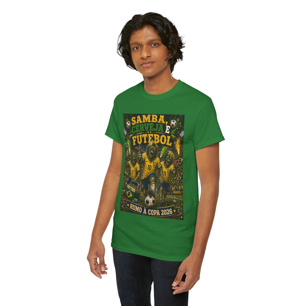 Brazil Soccer T‑Shirt – "Samba, Cerveja e Futebol" World Cup 2026 Fan Tee