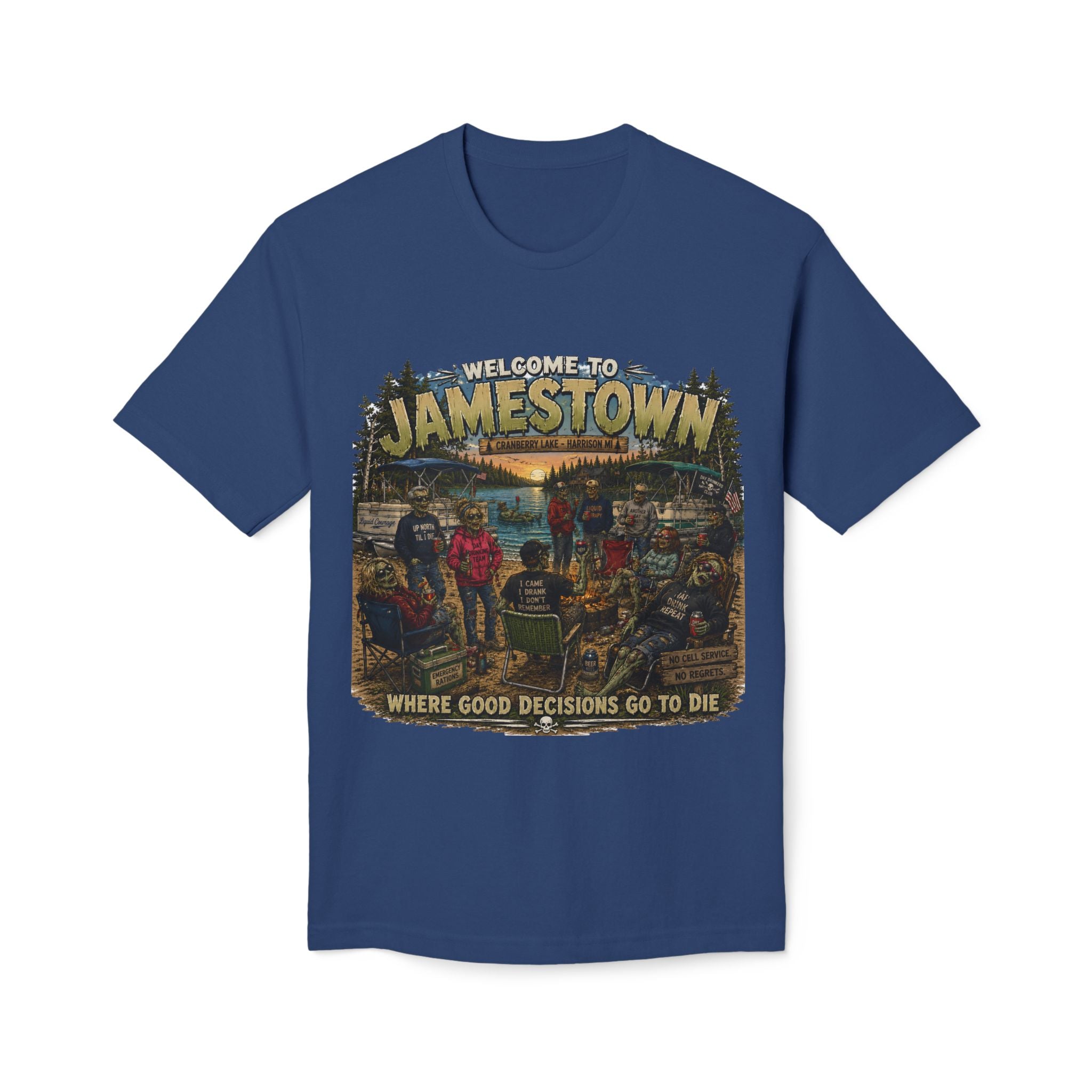 Jamestown Retro Camp T-Shirt — "Welcome to Jamestown: Where Good Decisions Go to Die"