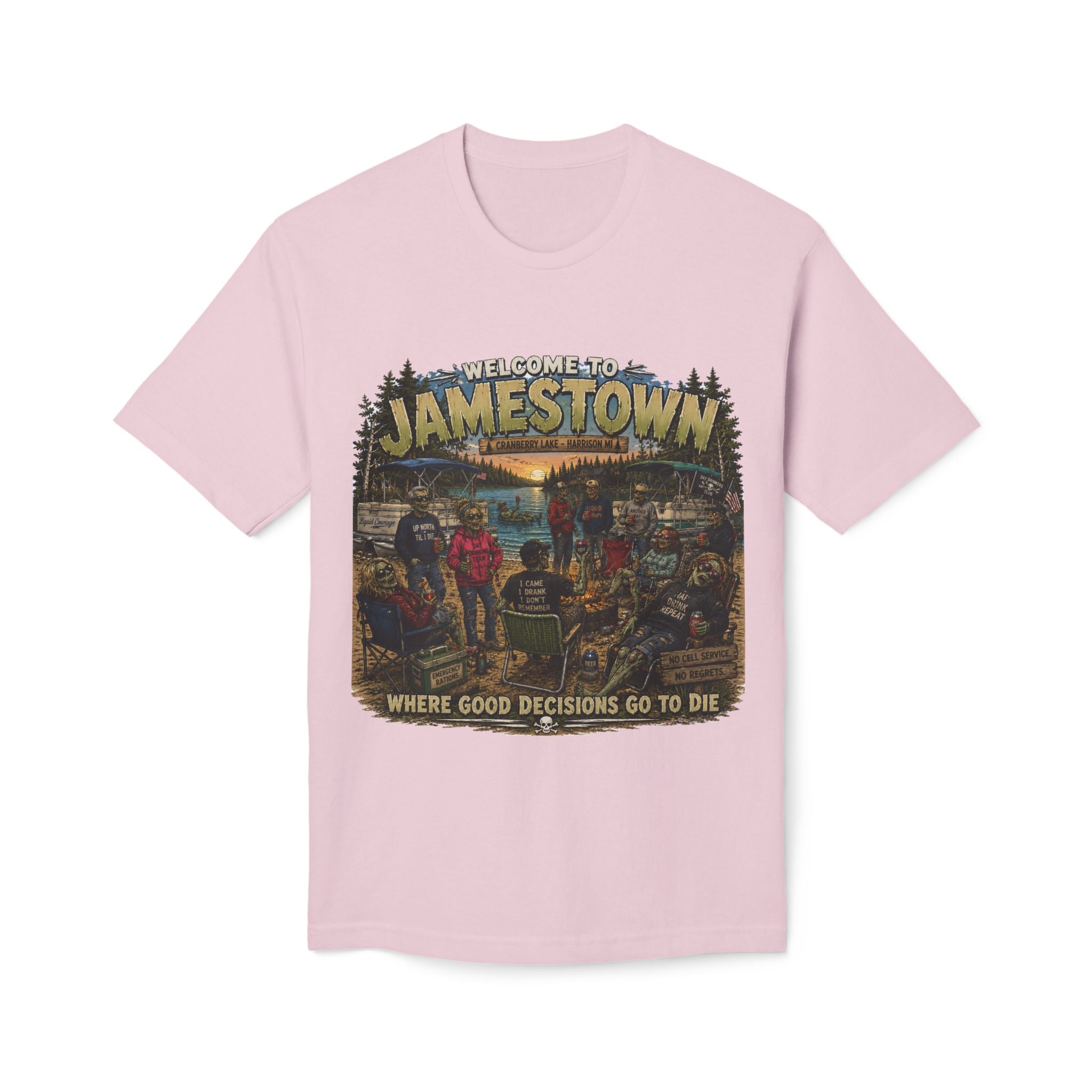 Jamestown Retro Camp T-Shirt — "Welcome to Jamestown: Where Good Decisions Go to Die"