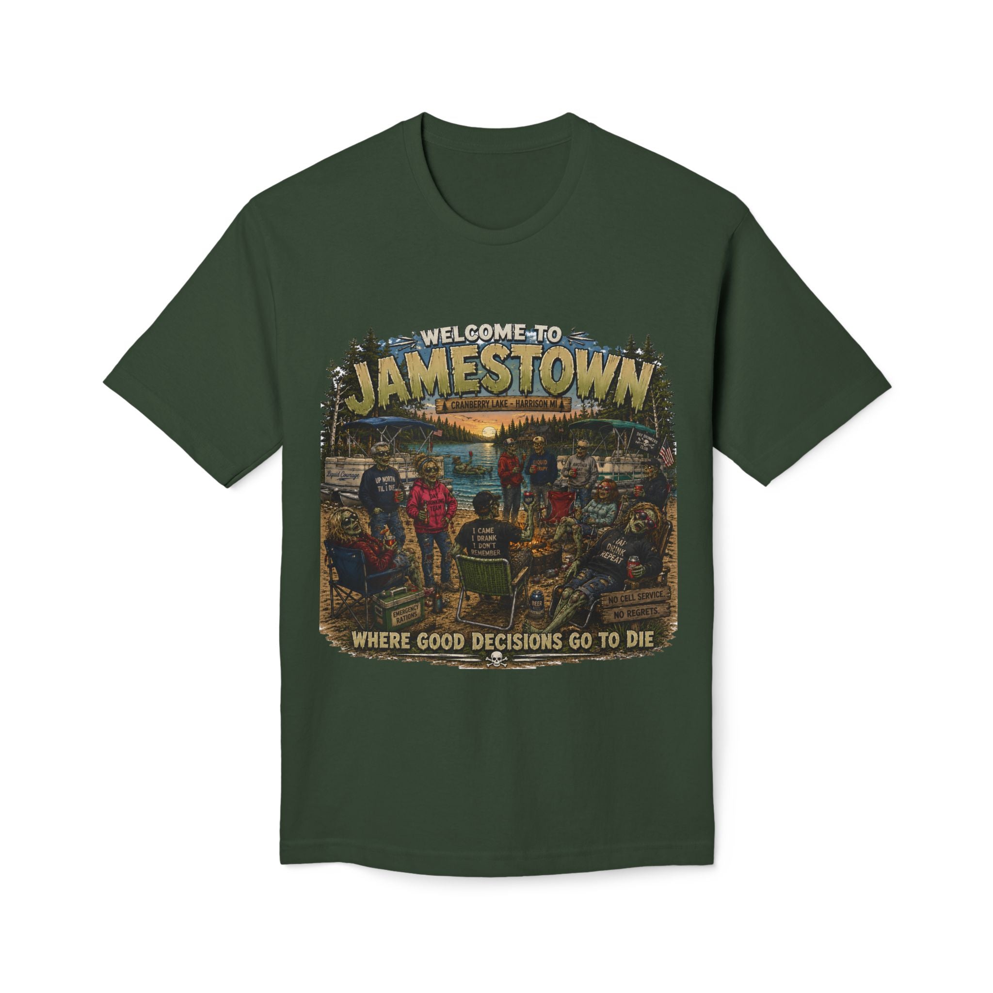 Jamestown Retro Camp T-Shirt — "Welcome to Jamestown: Where Good Decisions Go to Die"