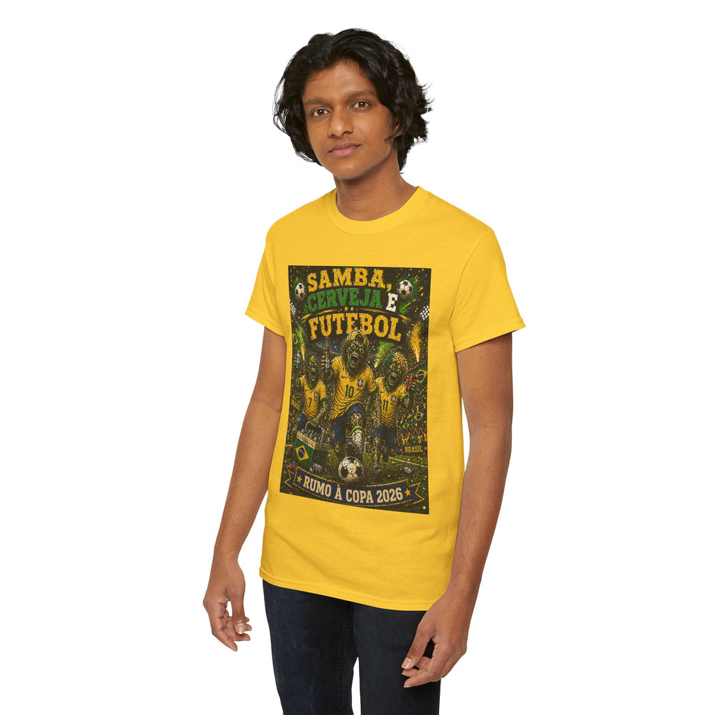Brazil Soccer T‑Shirt – "Samba, Cerveja e Futebol" World Cup 2026 Fan Tee