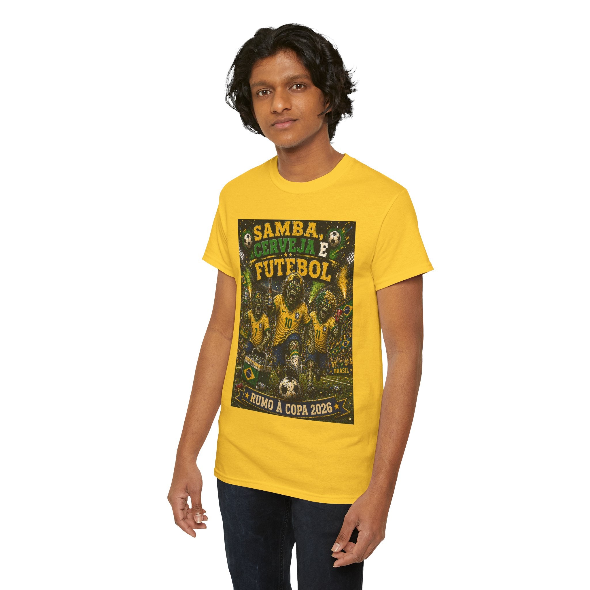 Brazil Soccer T‑Shirt – "Samba, Cerveja e Futebol" World Cup 2026 Fan Tee