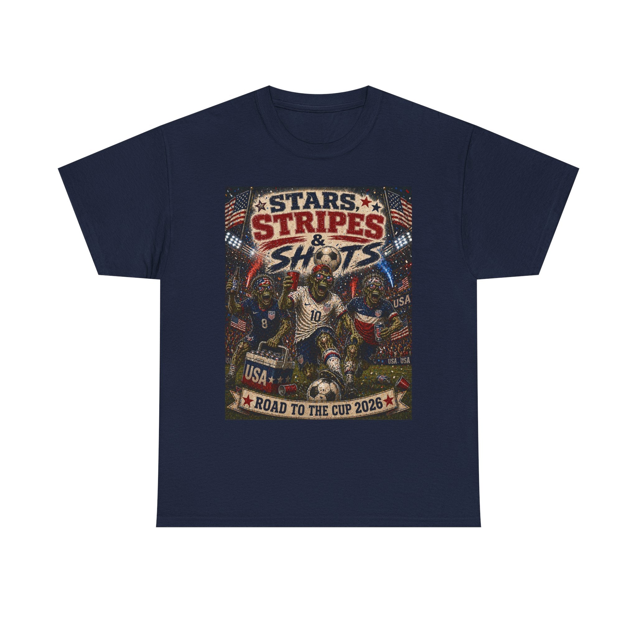Soccer T-Shirt — "Stars Stripes & Shots: Road to the Cup 2026" USA Fan Tee