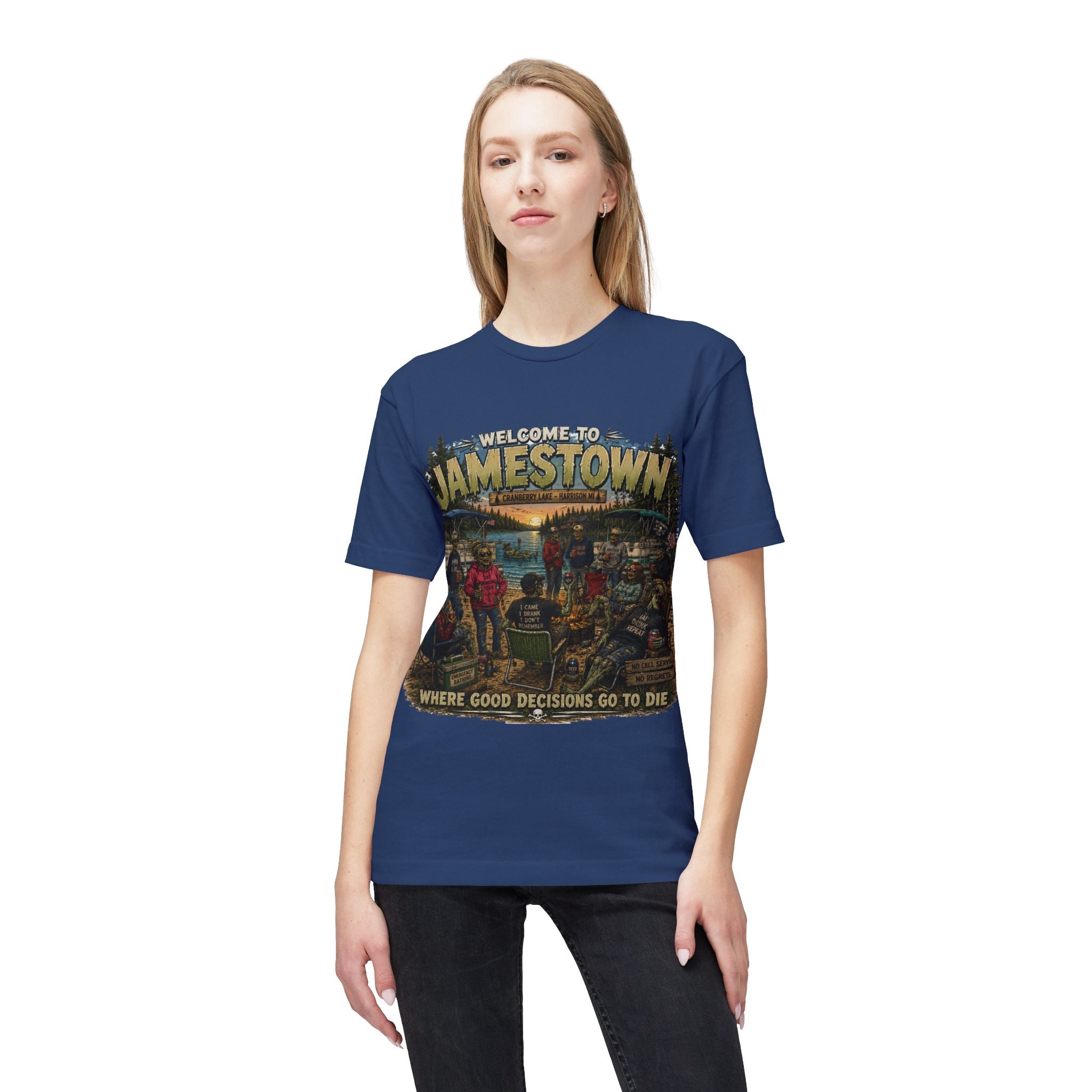 Jamestown Retro Camp T-Shirt — "Welcome to Jamestown: Where Good Decisions Go to Die"