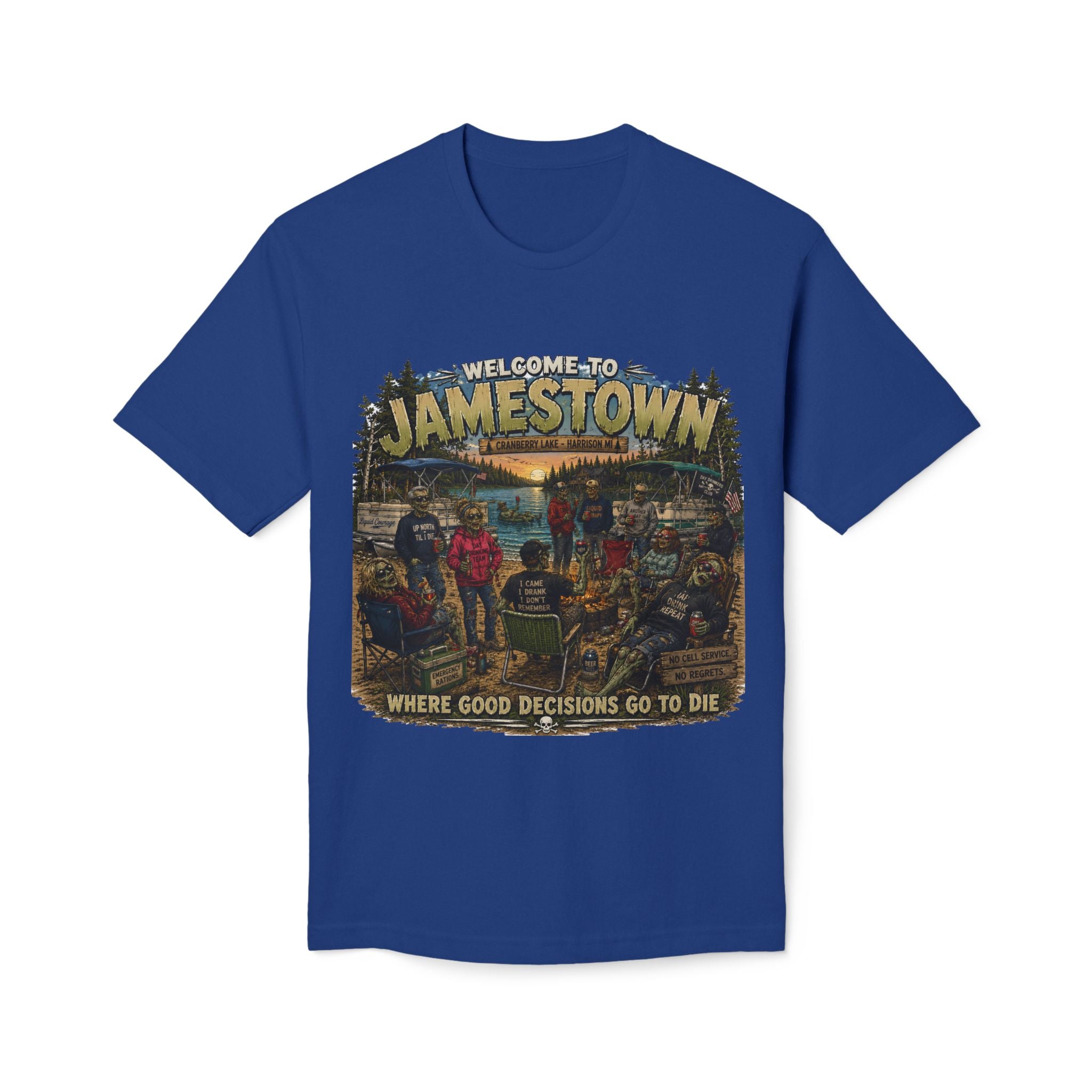 Jamestown Retro Camp T-Shirt — "Welcome to Jamestown: Where Good Decisions Go to Die"