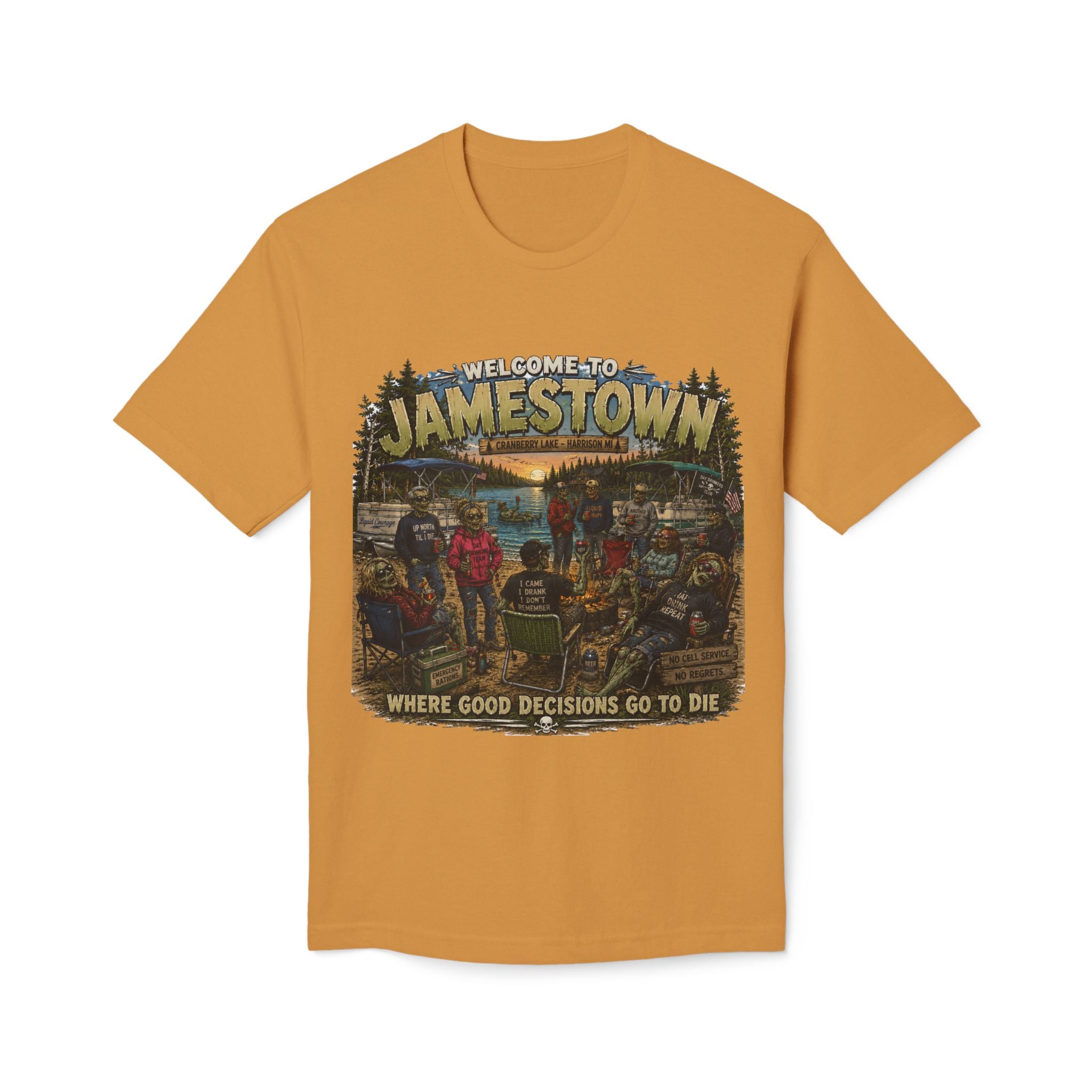 Jamestown Retro Camp T-Shirt — "Welcome to Jamestown: Where Good Decisions Go to Die"