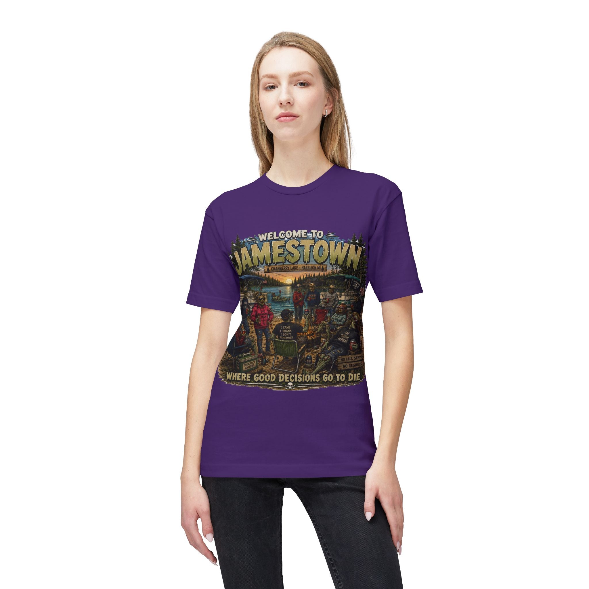 Jamestown Retro Camp T-Shirt — "Welcome to Jamestown: Where Good Decisions Go to Die"