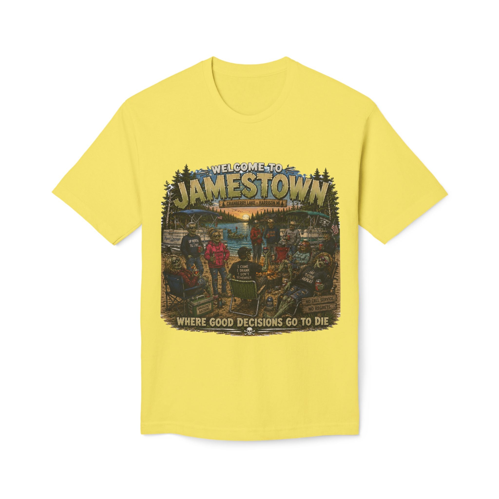 Jamestown Retro Camp T-Shirt — "Welcome to Jamestown: Where Good Decisions Go to Die"
