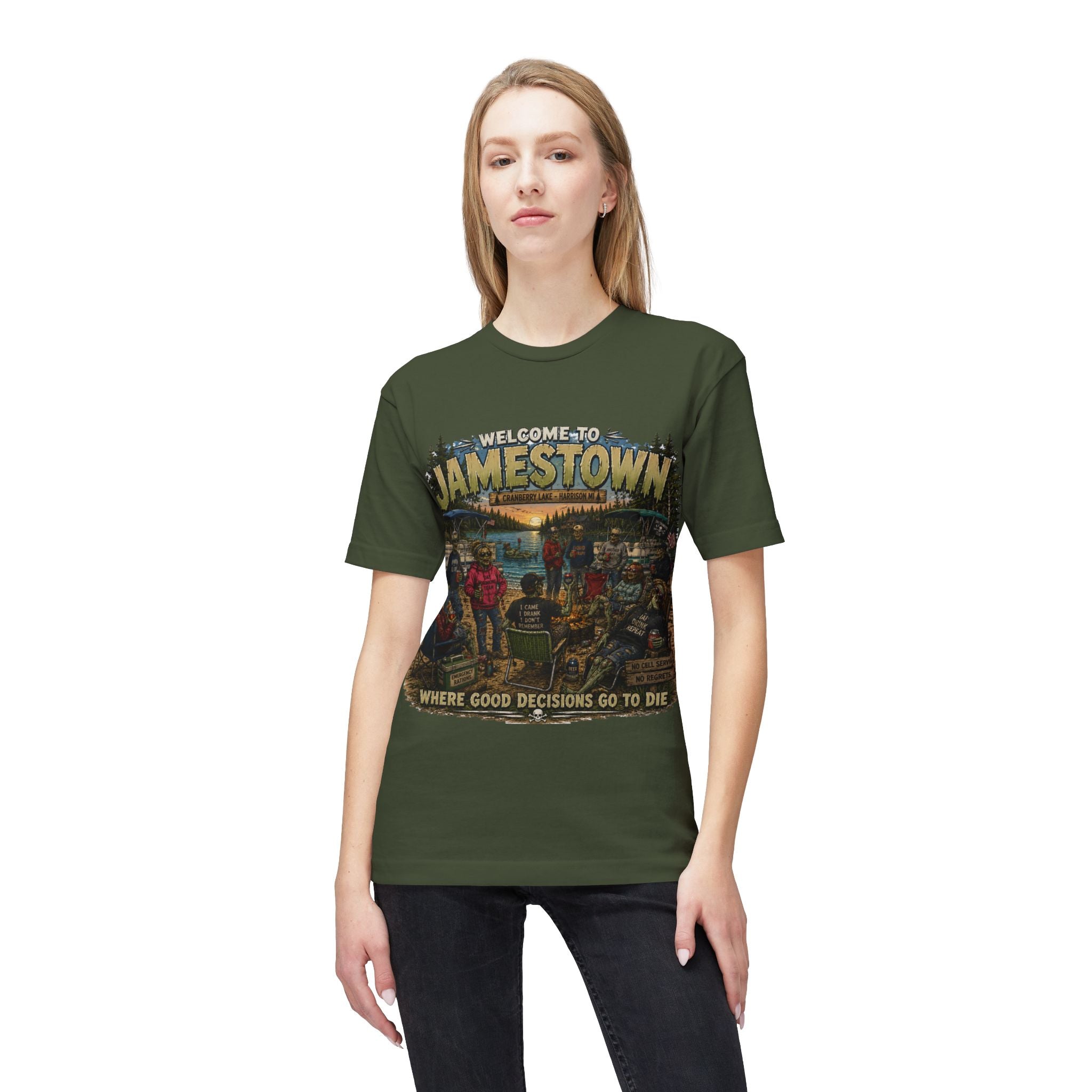 Jamestown Retro Camp T-Shirt — "Welcome to Jamestown: Where Good Decisions Go to Die"