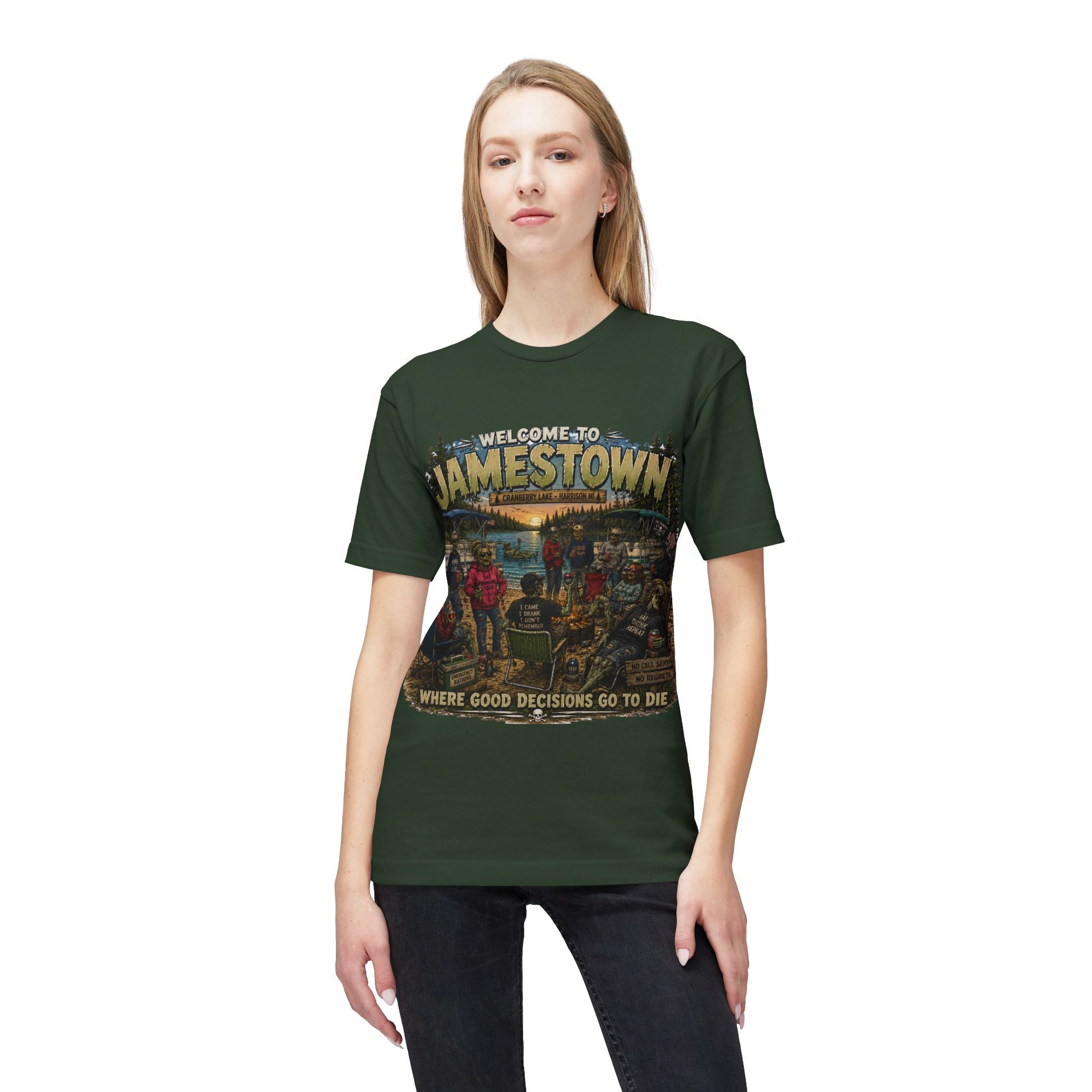 Jamestown Retro Camp T-Shirt — "Welcome to Jamestown: Where Good Decisions Go to Die"