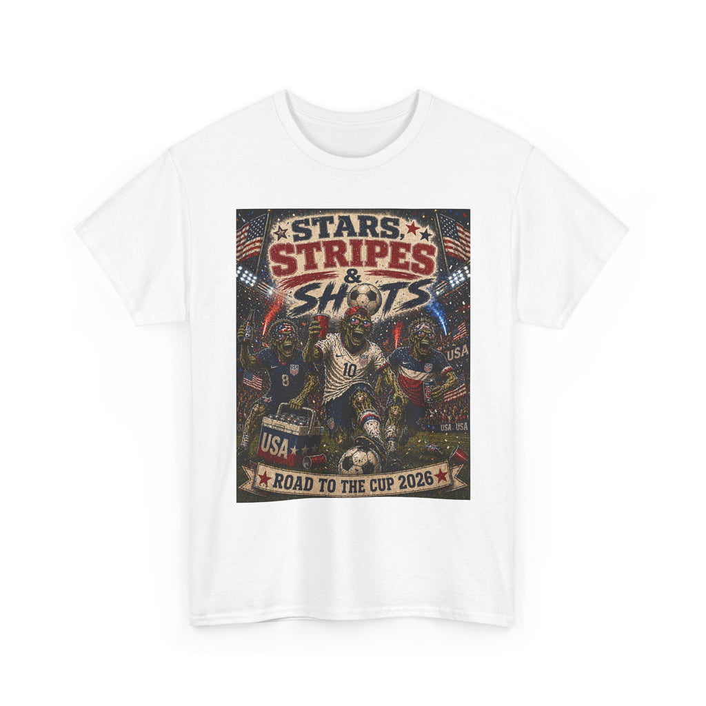 Soccer T-Shirt — "Stars Stripes & Shots: Road to the Cup 2026" USA Fan Tee