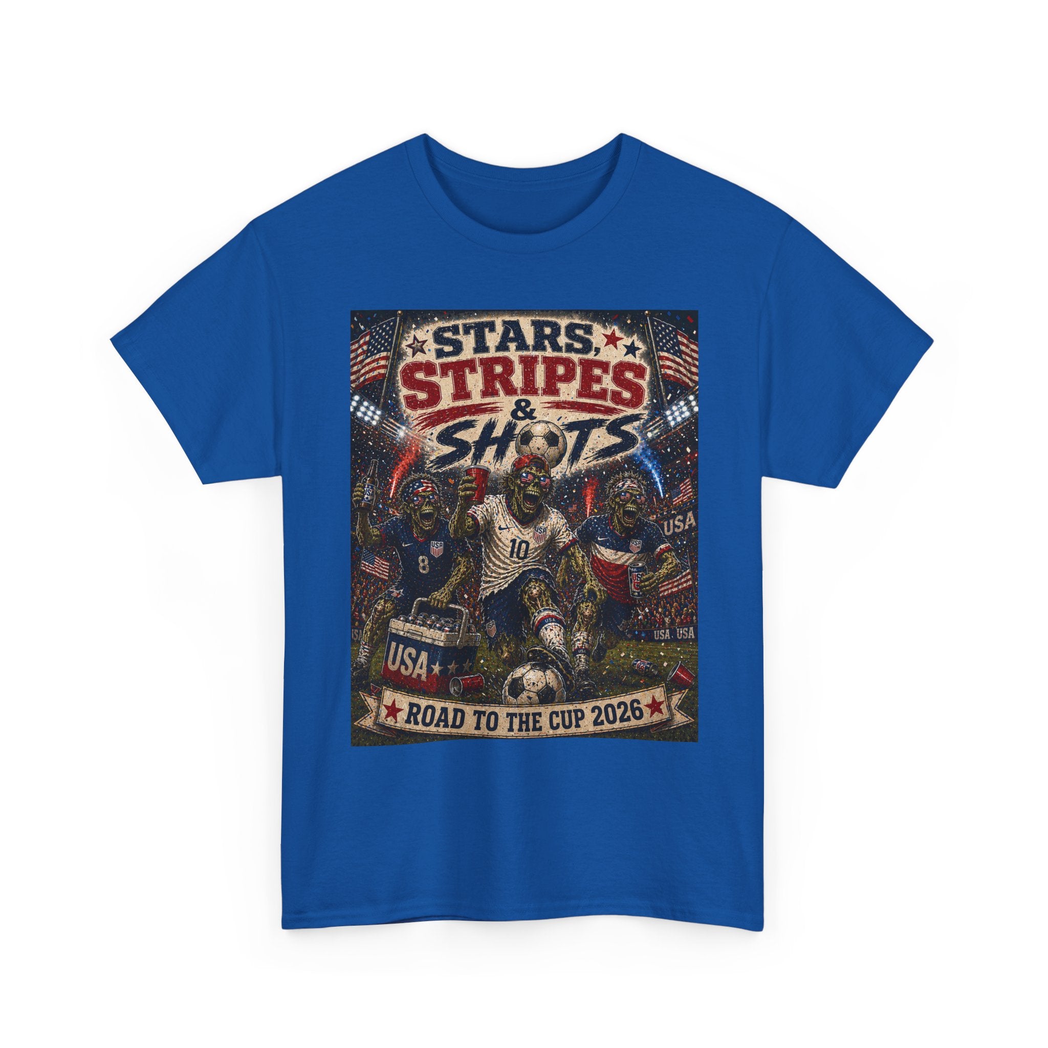 Soccer T-Shirt — "Stars Stripes & Shots: Road to the Cup 2026" USA Fan Tee