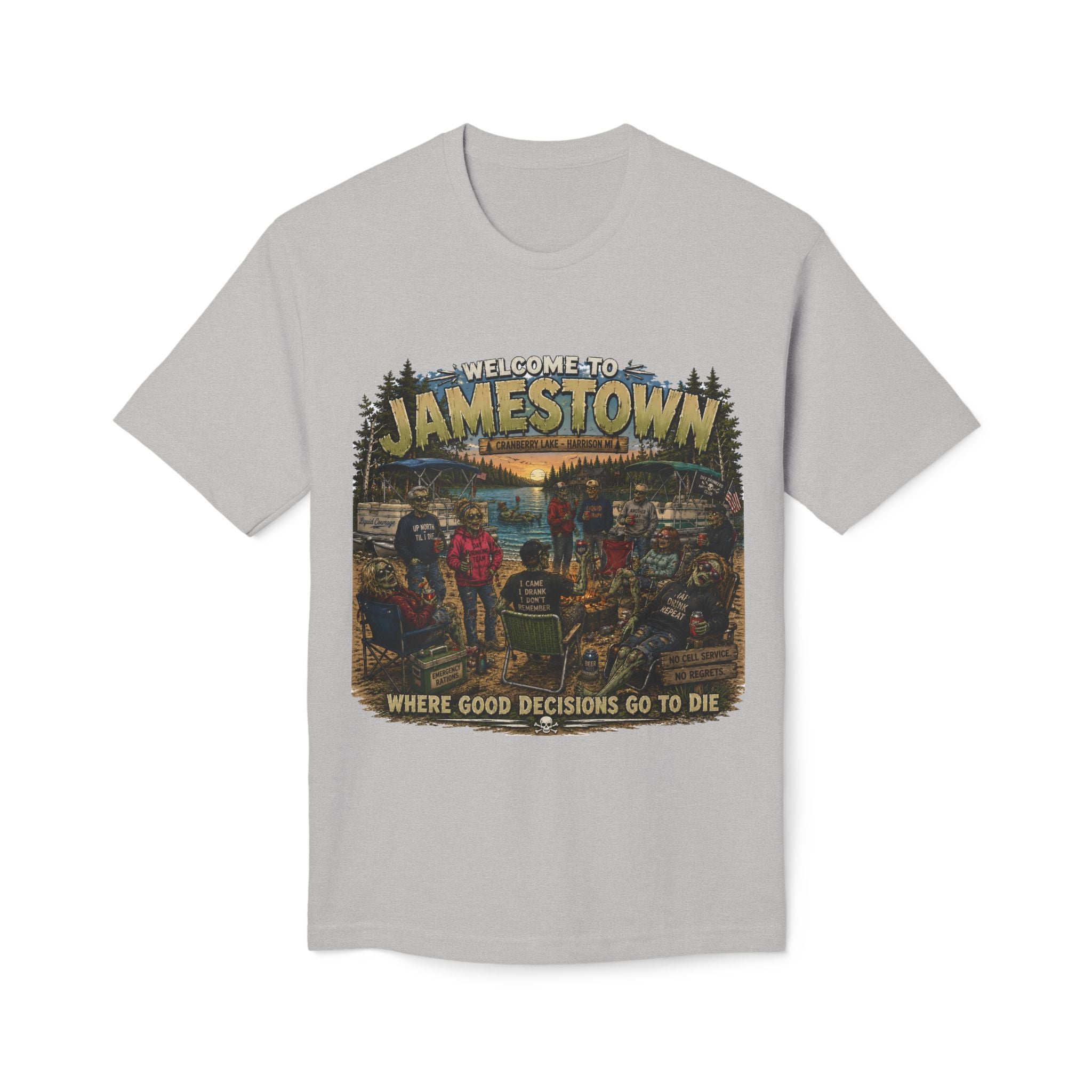 Jamestown Retro Camp T-Shirt — "Welcome to Jamestown: Where Good Decisions Go to Die"