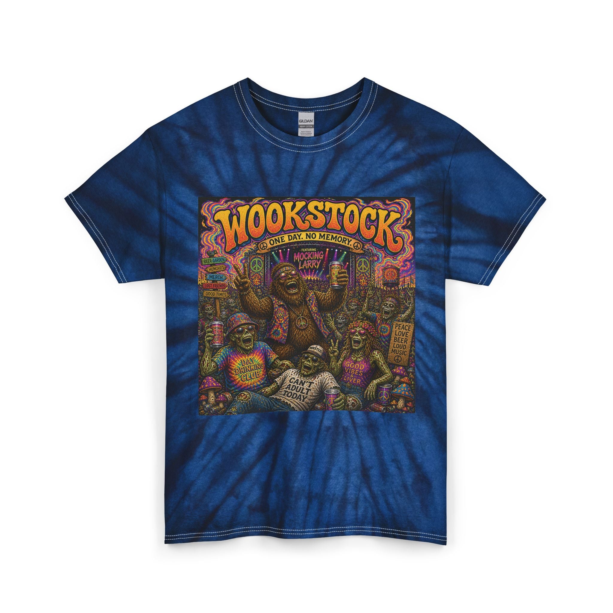 Wookstock Tie-Dye Tee — Psychedelic Retro Band Art Cotton T-Shirt
