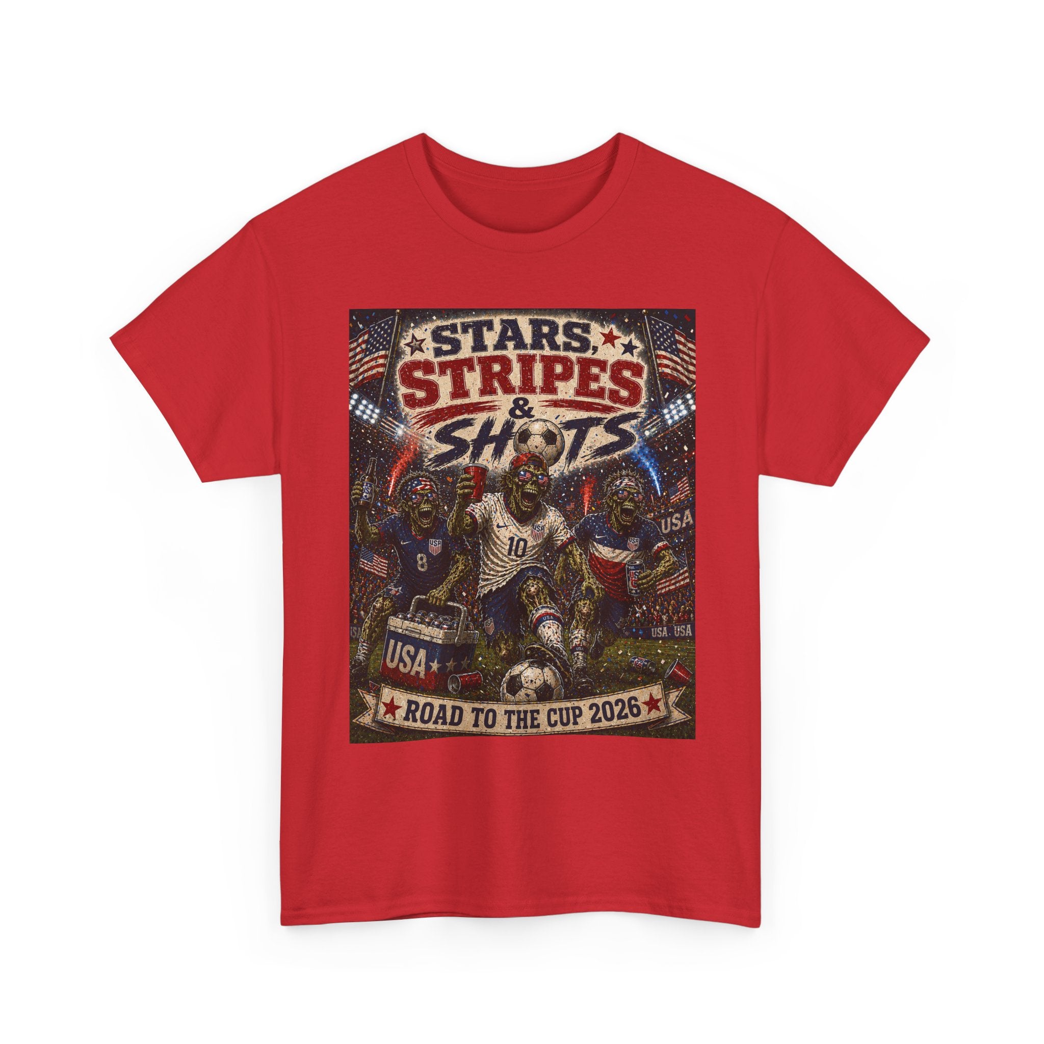 Soccer T-Shirt — "Stars Stripes & Shots: Road to the Cup 2026" USA Fan Tee