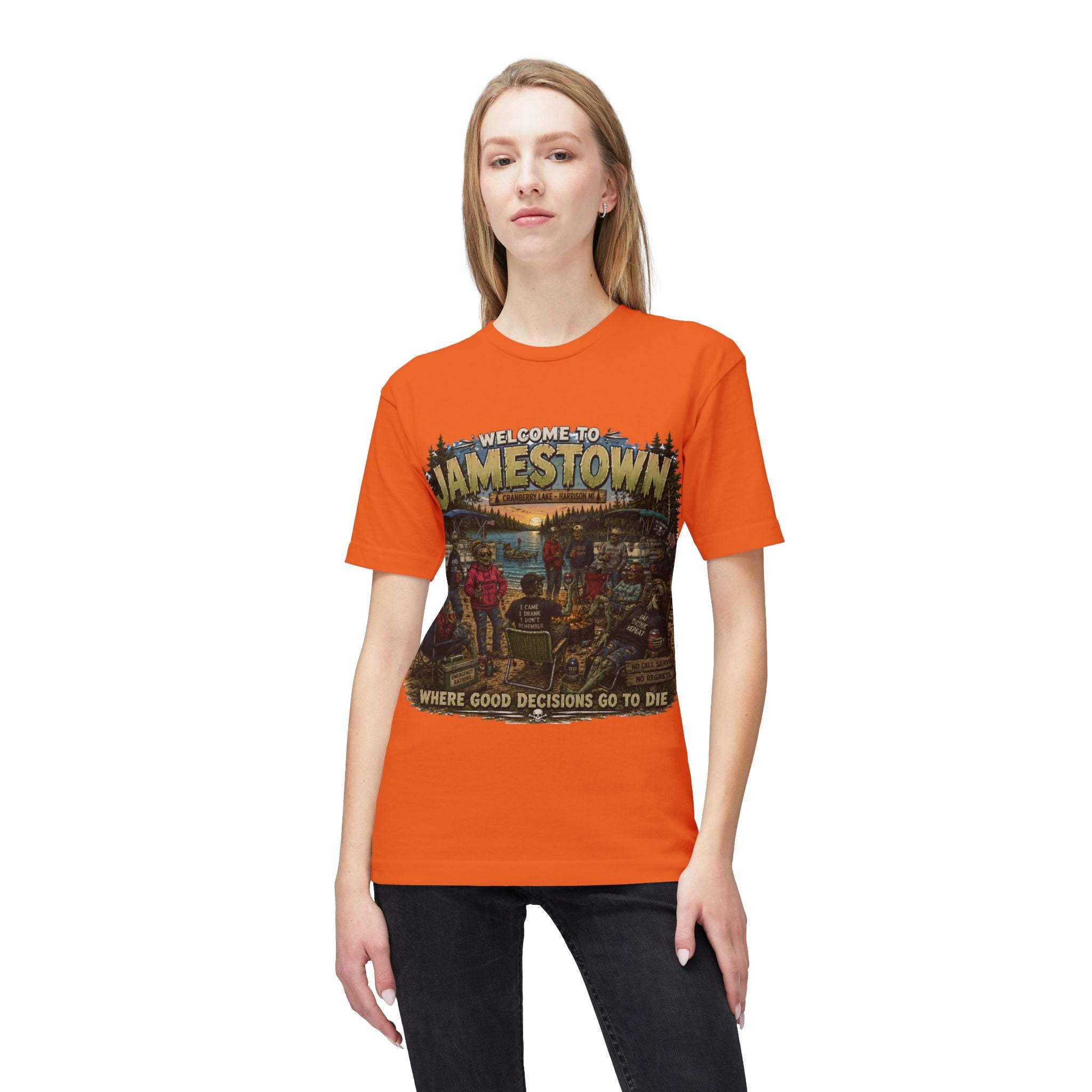 Jamestown Retro Camp T-Shirt — "Welcome to Jamestown: Where Good Decisions Go to Die"