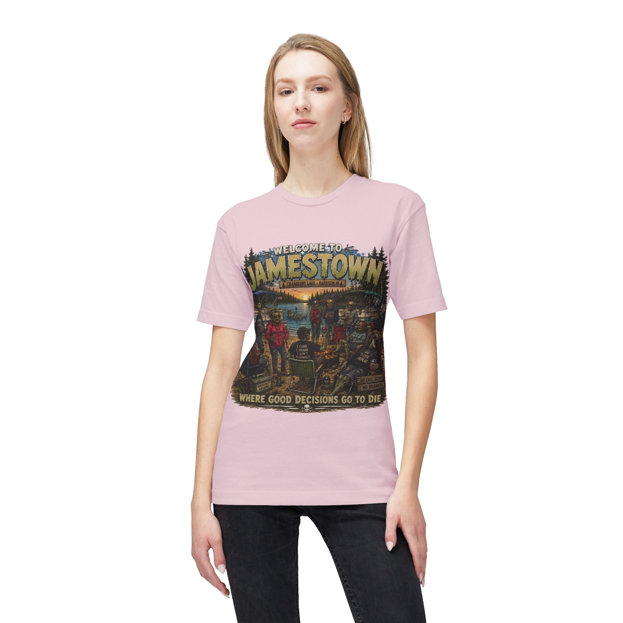 Jamestown Retro Camp T-Shirt — "Welcome to Jamestown: Where Good Decisions Go to Die"