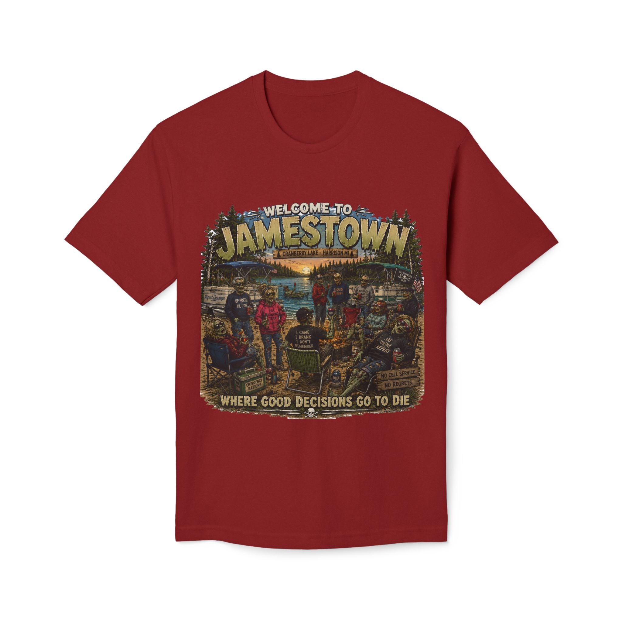 Jamestown Retro Camp T-Shirt — "Welcome to Jamestown: Where Good Decisions Go to Die"