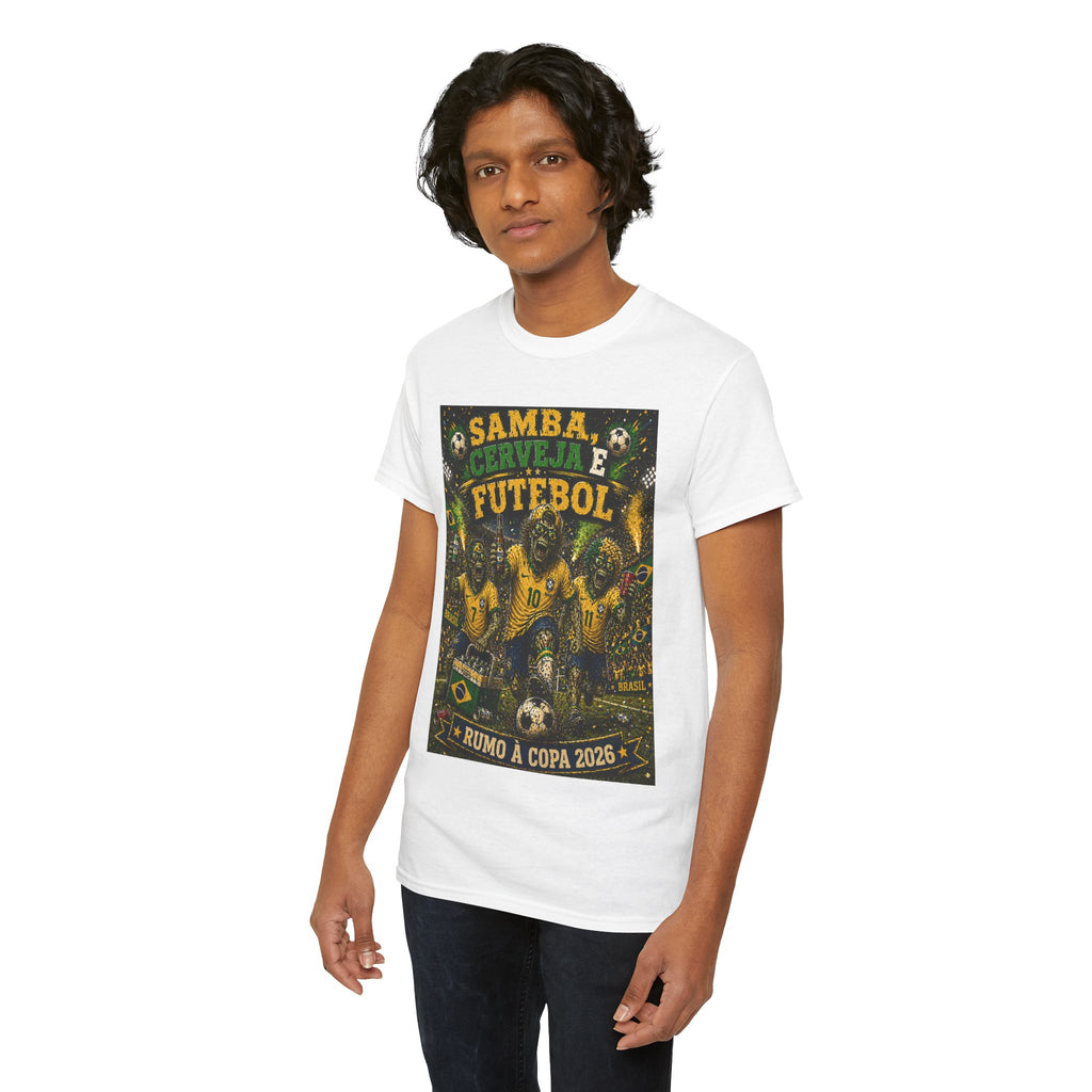Brazil Soccer T‑Shirt – "Samba, Cerveja e Futebol" World Cup 2026 Fan Tee