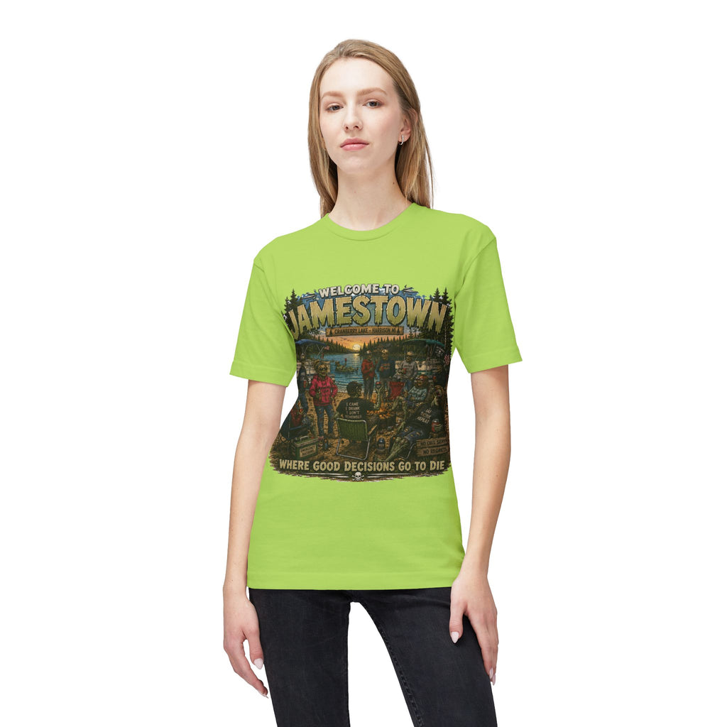 Jamestown Retro Camp T-Shirt — "Welcome to Jamestown: Where Good Decisions Go to Die"