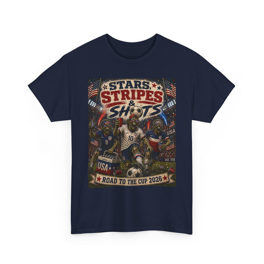 Soccer T-Shirt — "Stars Stripes & Shots: Road to the Cup 2026" USA Fan Tee