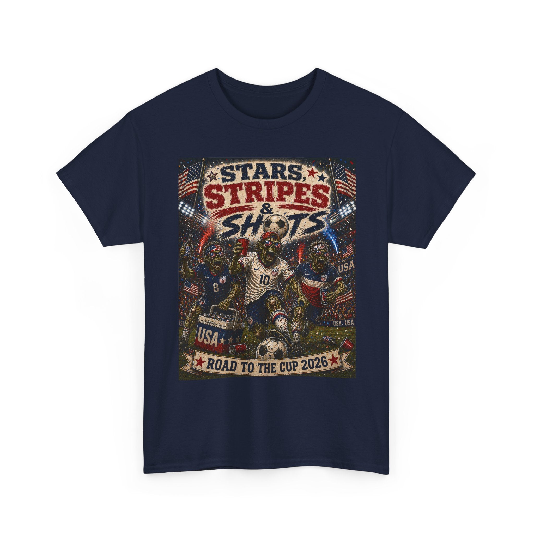 Soccer T-Shirt — "Stars Stripes & Shots: Road to the Cup 2026" USA Fan Tee