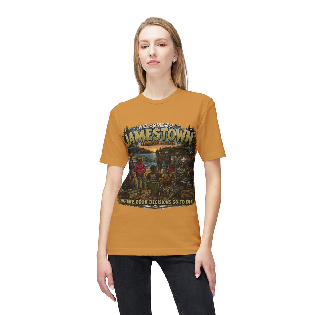 Jamestown Retro Camp T-Shirt — "Welcome to Jamestown: Where Good Decisions Go to Die"
