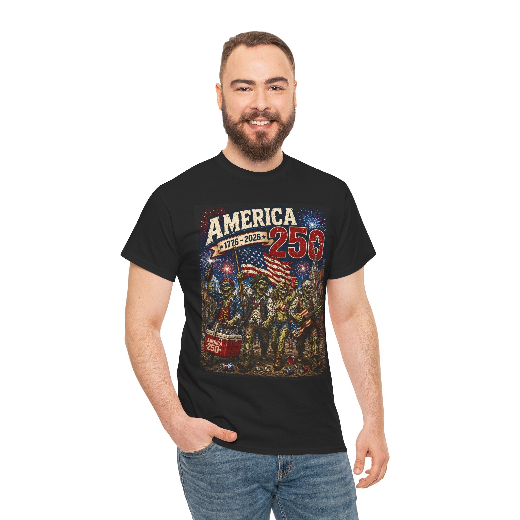America 250 Patriotic T-Shirt — 1776–2026 Celebration Tee with Flag & Fireworks