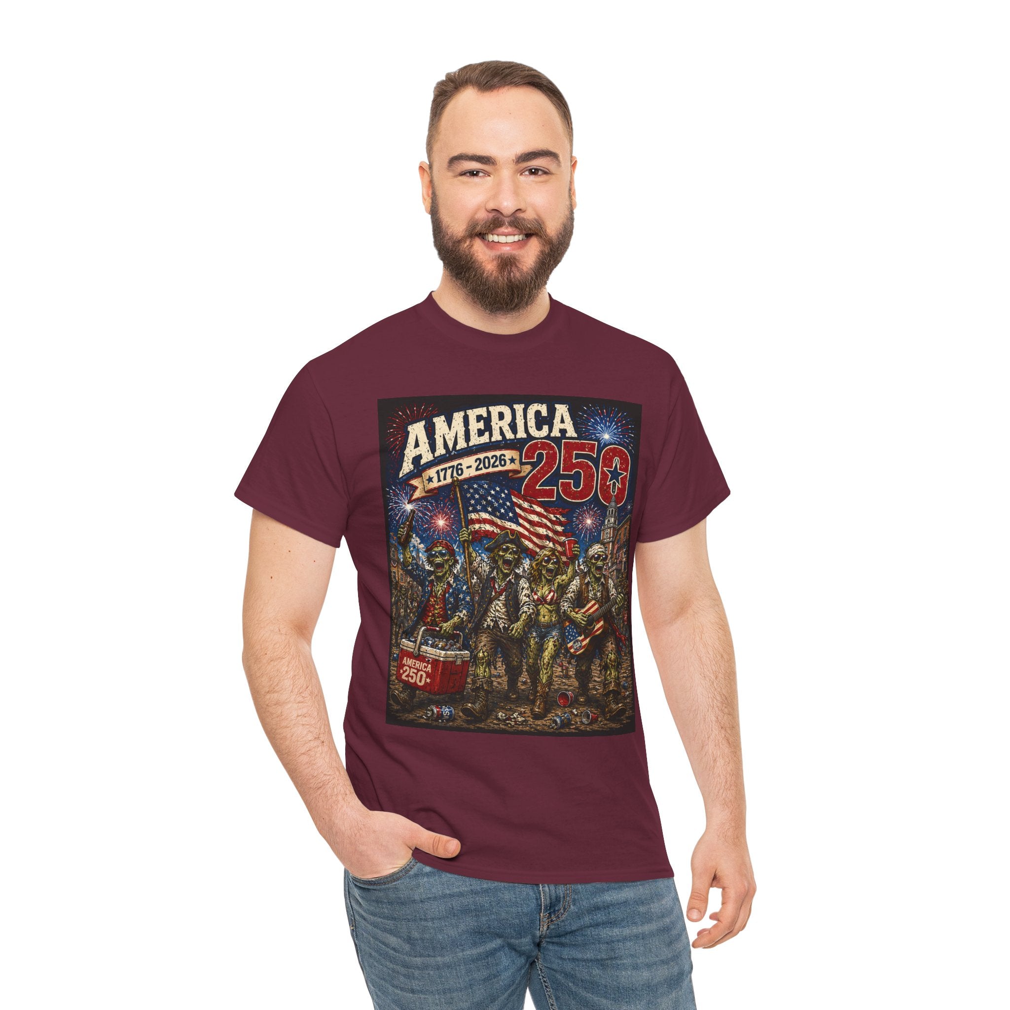 America 250 Patriotic T-Shirt — 1776–2026 Celebration Tee with Flag & Fireworks