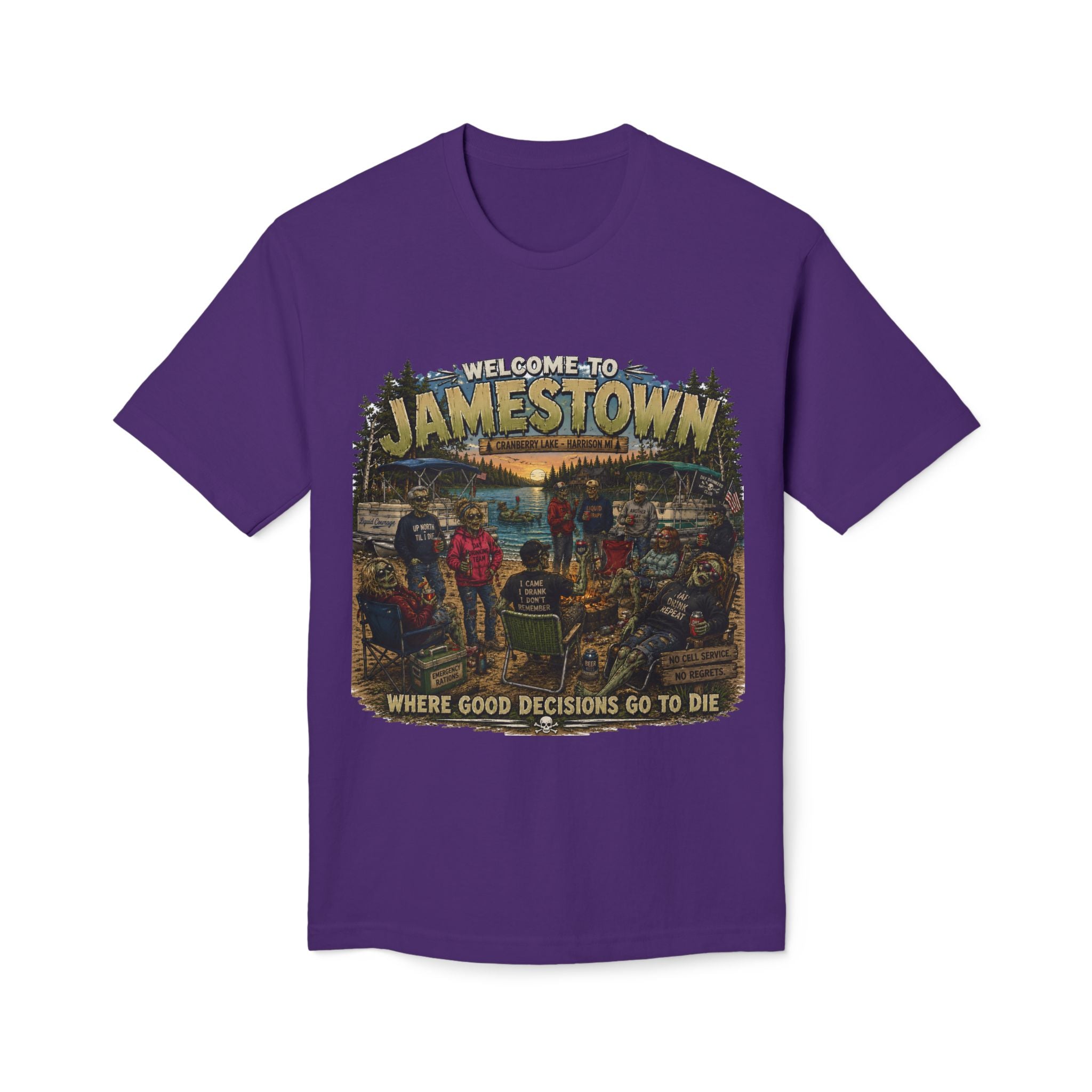 Jamestown Retro Camp T-Shirt — "Welcome to Jamestown: Where Good Decisions Go to Die"