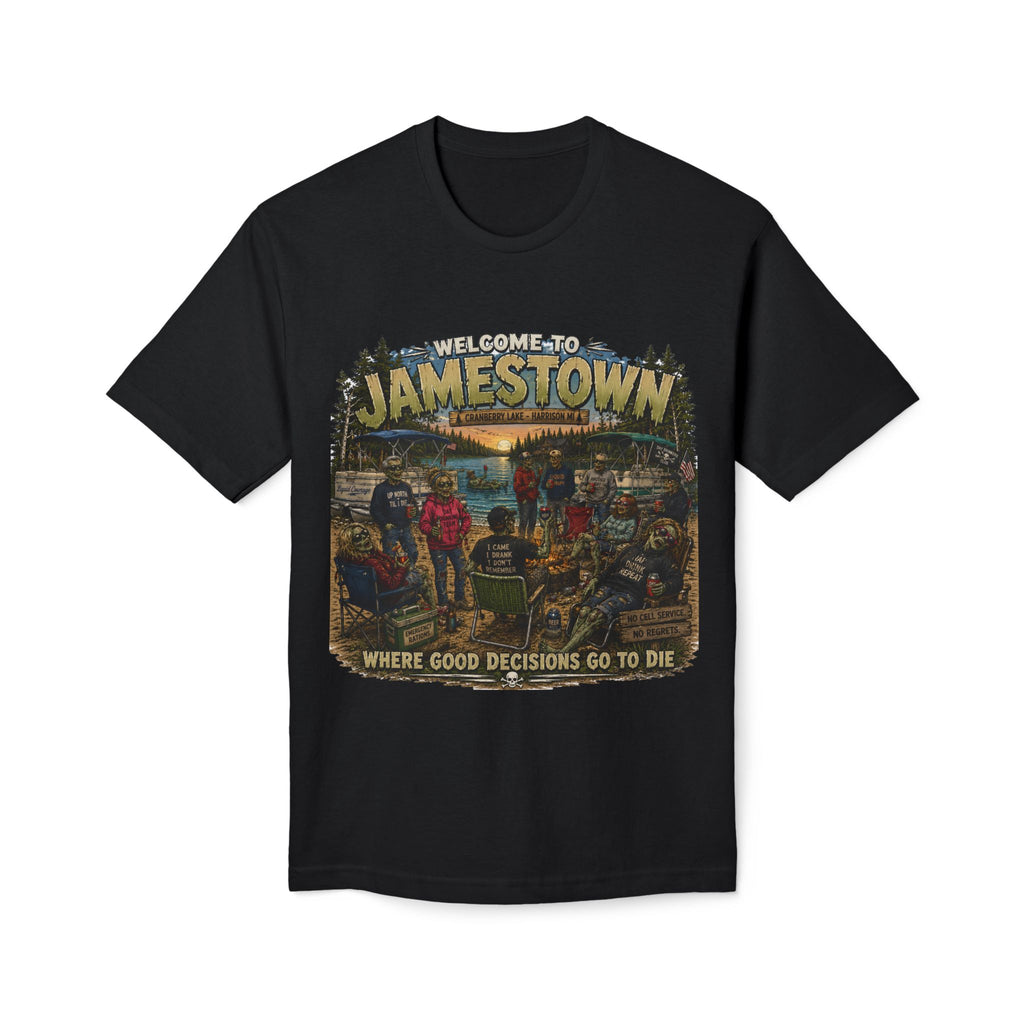 Jamestown Retro Camp T-Shirt — "Welcome to Jamestown: Where Good Decisions Go to Die"