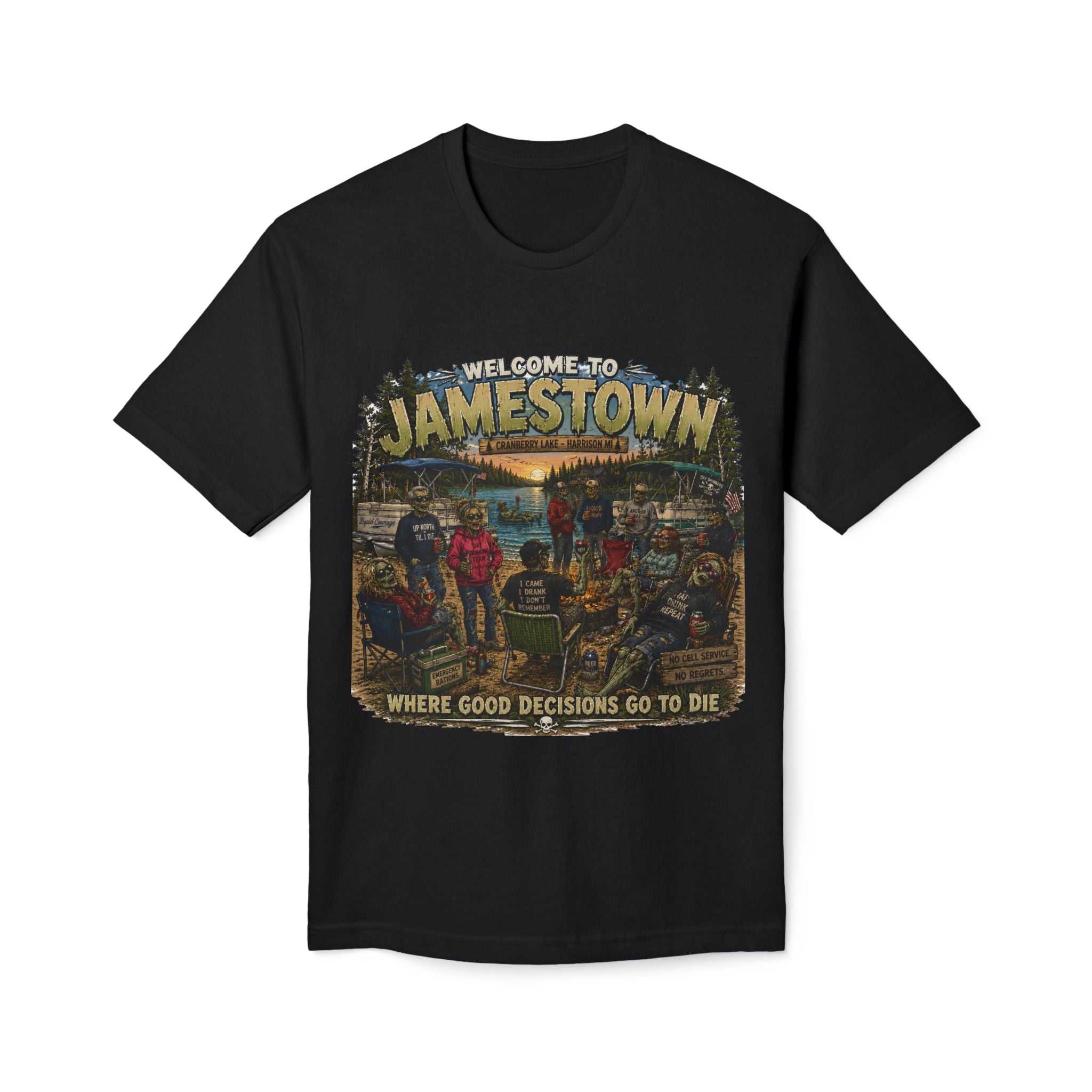 Jamestown Retro Camp T-Shirt — "Welcome to Jamestown: Where Good Decisions Go to Die"