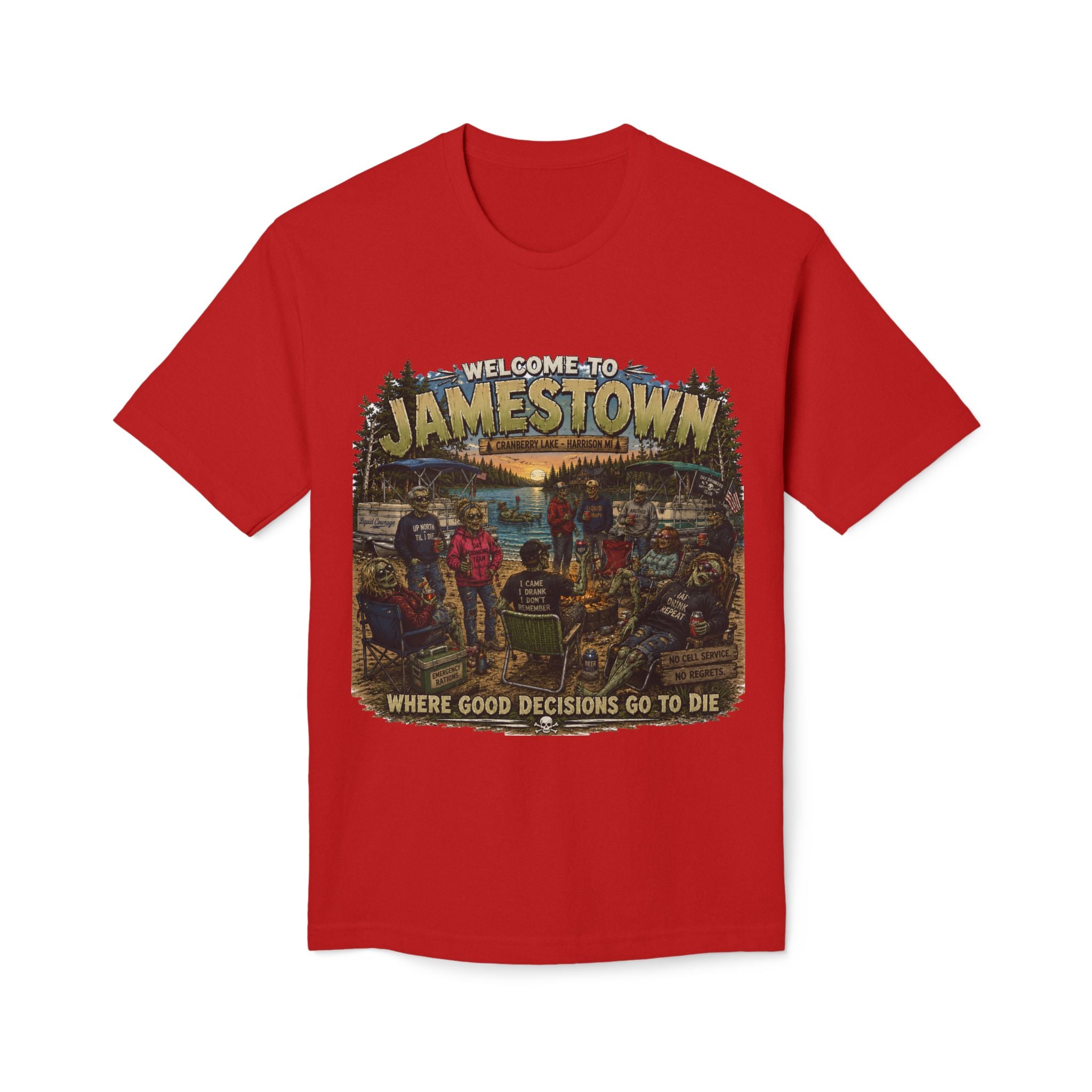Jamestown Retro Camp T-Shirt — "Welcome to Jamestown: Where Good Decisions Go to Die"