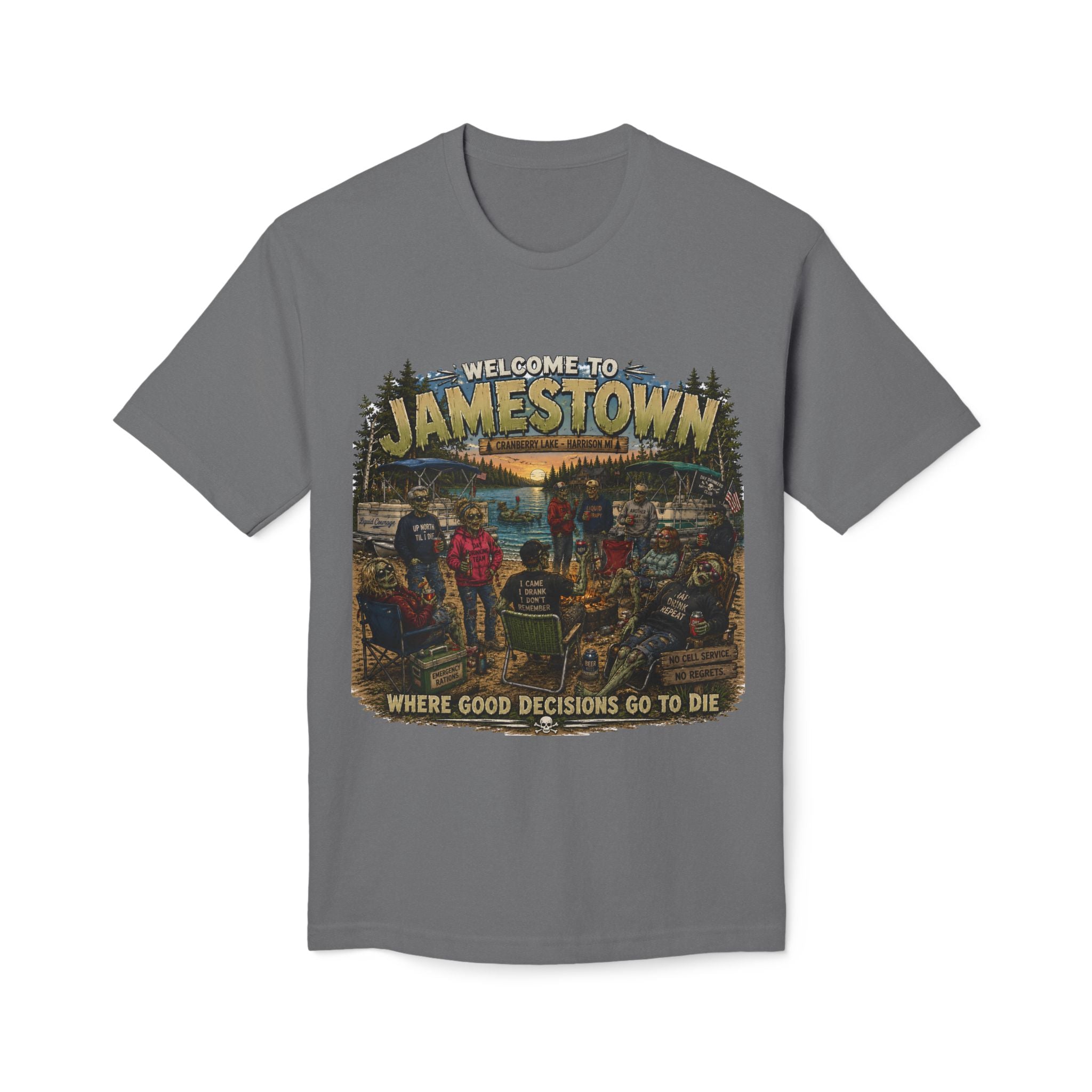 Jamestown Retro Camp T-Shirt — "Welcome to Jamestown: Where Good Decisions Go to Die"