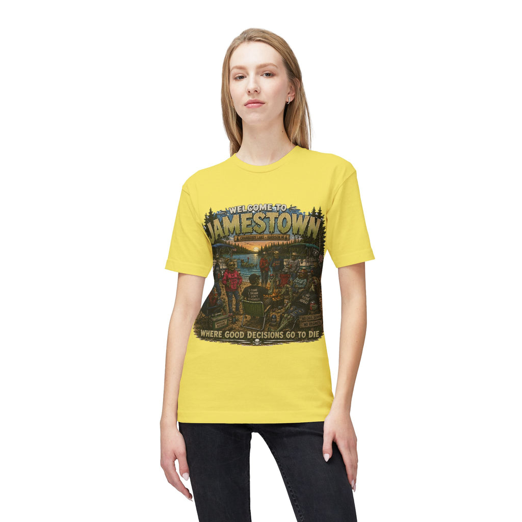 Jamestown Retro Camp T-Shirt — "Welcome to Jamestown: Where Good Decisions Go to Die"